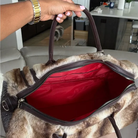 Faux Fur and Brown Leather Bag Set - Picture 7 of 13